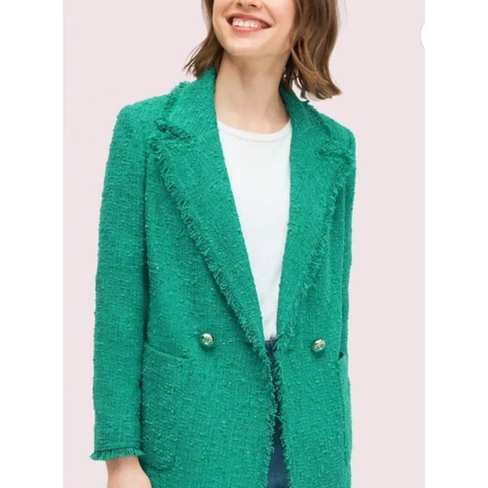 Kate Spade‎ Size 6 Sequin Tinsel Tweed Blazer Double Breasted Tropical Leaf Chic